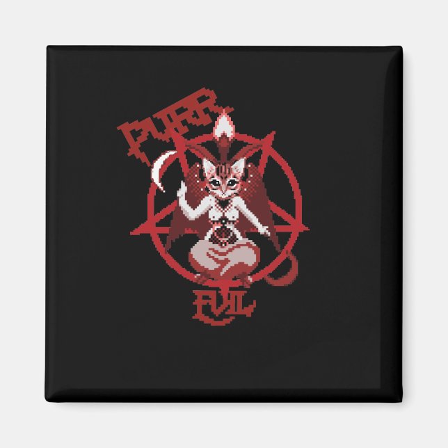 Purr evil cat satanic pixel art cat magnet (Front)