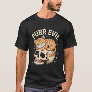Purr Evil Cat Skull Design, Cute Goth Catcore Aest T-Shirt