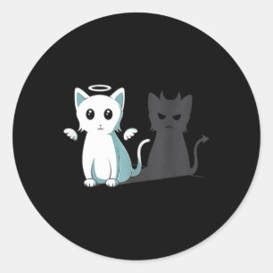 Purr Evil Devil Cat Happy Halloween Cat Angel Devi Classic Round Sticker
