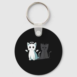 Purr Evil Devil Cat Happy Halloween Cat Angel Devi Keychain