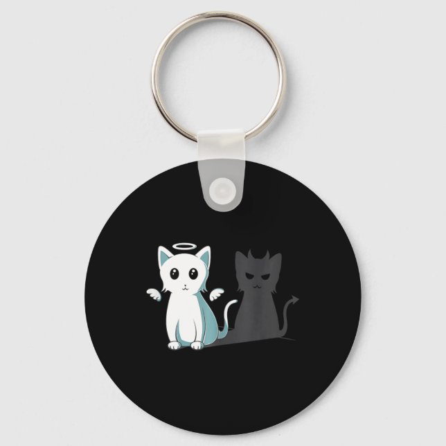 Purr Evil Devil Cat Happy Halloween Cat Angel Devi Keychain (Front)