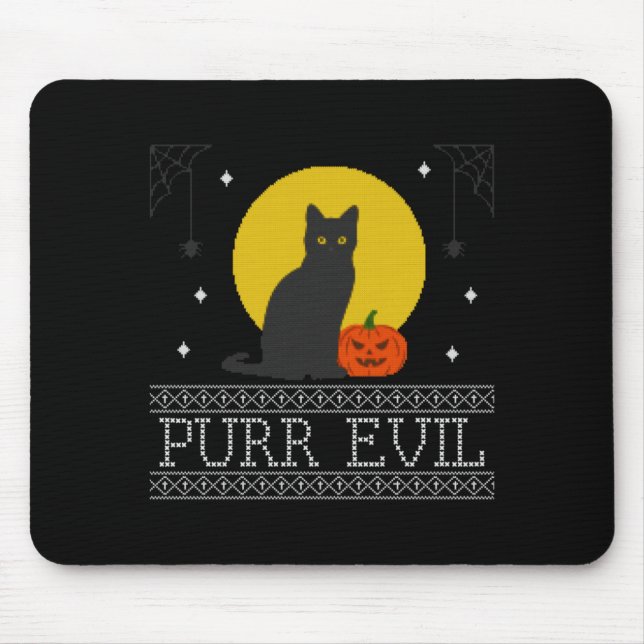 Purr Evil _ Funny Cute Spooky Halloween Black Cat Mouse Pad (Front)