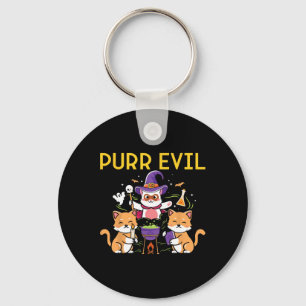 Purr Evil Halloween Cats Witches Fun spooky cats Keychain