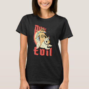 Purr Evil Satanic Cat Riding Pug Rainbow 666 Satan T-Shirt