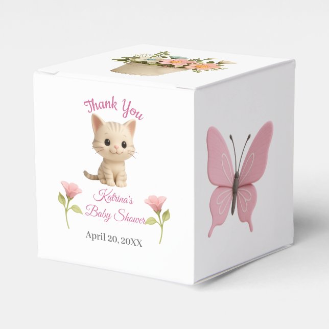 Purr-fect Baby Girl Kitten Baby Shower Favor Box (Front Side)