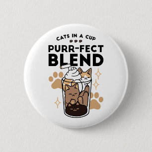 Purr-fect Blend: Cat and Coffee Art for Pet Lovers 2 Inch Round Button