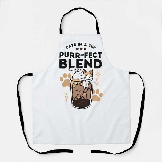 Purr-fect Blend: Cat and Coffee Art for Pet Lovers Apron (Front)