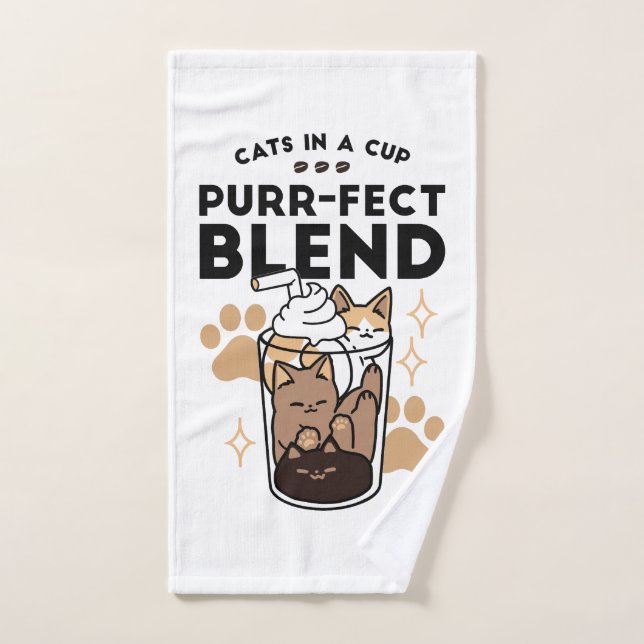 Purr-fect Blend: Cat and Coffee Art for Pet Lovers Bath Towel Set (Hand Towel)