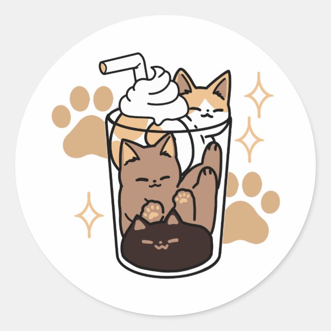 Purr-fect Blend: Cat and Coffee Art for Pet Lovers Classic Round Sticker (Front)
