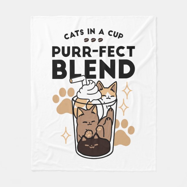 Purr-fect Blend: Cat and Coffee Art for Pet Lovers Fleece Blanket (Front)