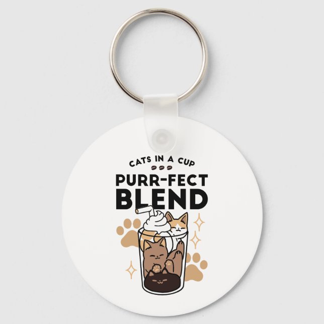Purr-fect Blend: Cat and Coffee Art for Pet Lovers Keychain (Front)