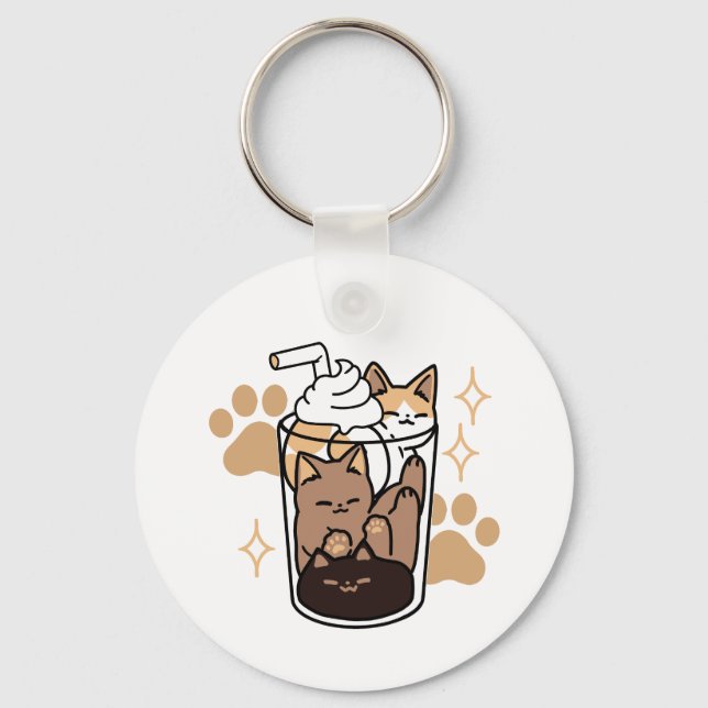 Purr-fect Blend: Cat and Coffee Art for Pet Lovers Keychain (Front)