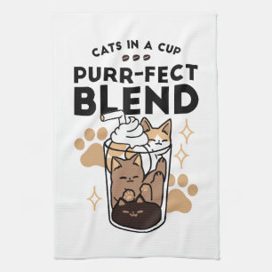 Purr-fect Blend: Cat and Coffee Art for Pet Lovers Kitchen Towel