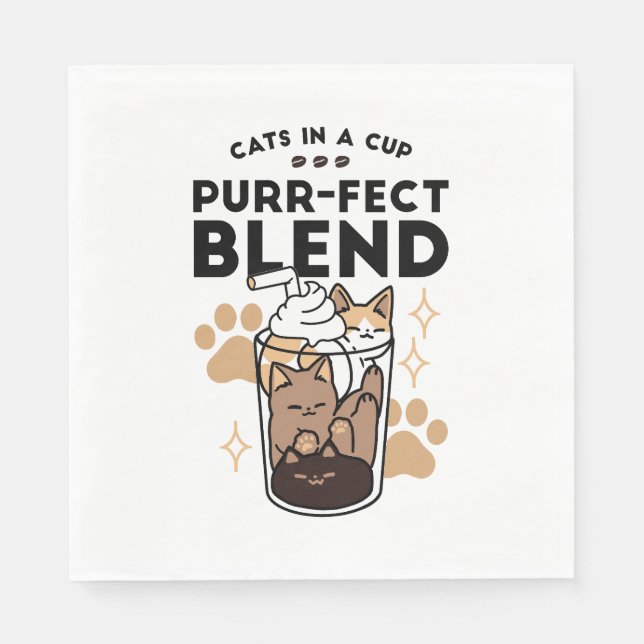 Purr-fect Blend: Cat and Coffee Art for Pet Lovers Napkin (Front)