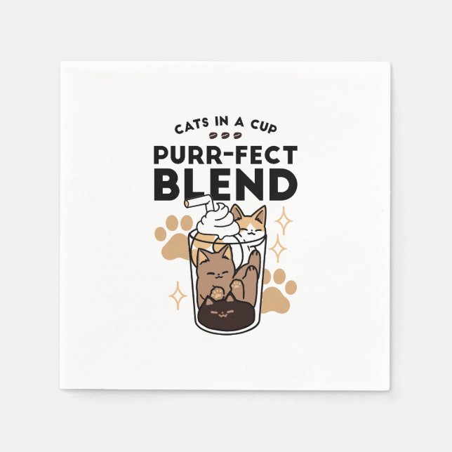 Purr-fect Blend: Cat and Coffee Art for Pet Lovers Napkin (Front)