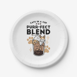 Purr-fect Blend: Cat and Coffee Art for Pet Lovers Paper Plate
