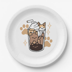 Purr-fect Blend: Cat and Coffee Art for Pet Lovers Paper Plate