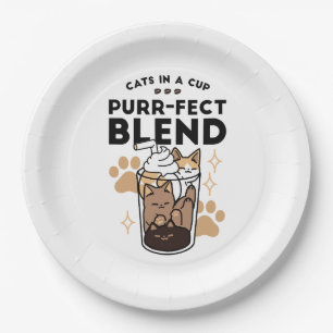 Purr-fect Blend: Cat and Coffee Art for Pet Lovers Paper Plate