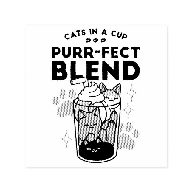 Purr-fect Blend: Cat and Coffee Art for Pet Lovers Self-inking Stamp (Design)