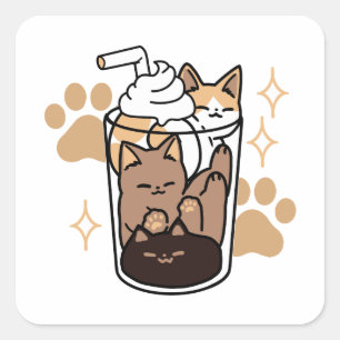 Purr-fect Blend: Cat and Coffee Art for Pet Lovers Square Sticker