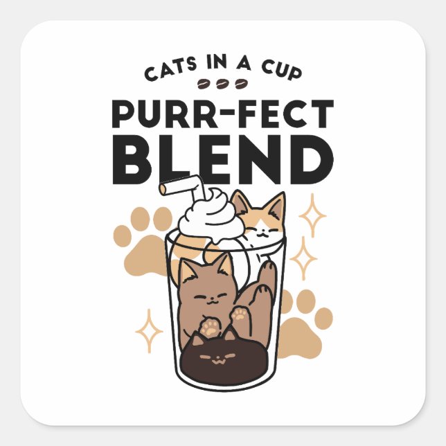 Purr-fect Blend: Cat and Coffee Art for Pet Lovers Square Sticker (Front)