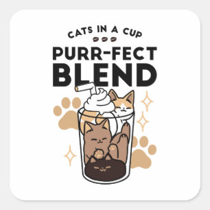 Purr-fect Blend: Cat and Coffee Art for Pet Lovers Square Sticker
