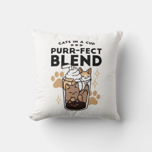Purr-fect Blend: Cat and Coffee Art for Pet Lovers Throw Pillow
