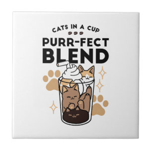 Purr-fect Blend: Cat and Coffee Art for Pet Lovers Tile