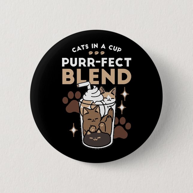 Purr-fect Blend: Coffee Design for Cat & Coffee 2 Inch Round Button (Front)