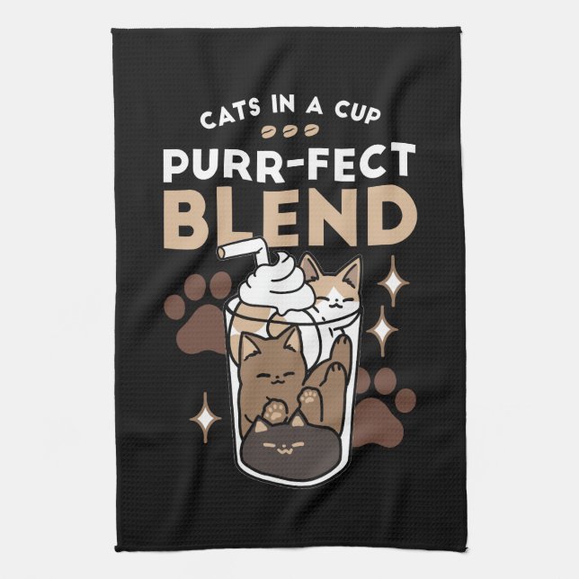 Purr-fect Blend: Coffee Design for Cat & Coffee Kitchen Towel (Vertical)