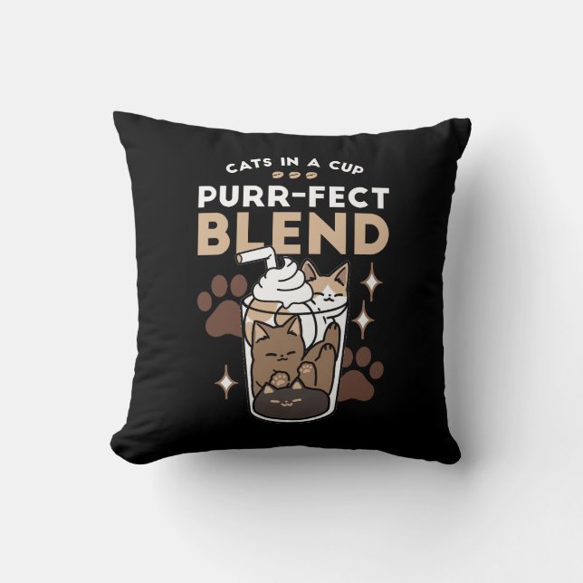 Purr-fect Blend: Coffee Design for Cat & Coffee Throw Pillow (Front)