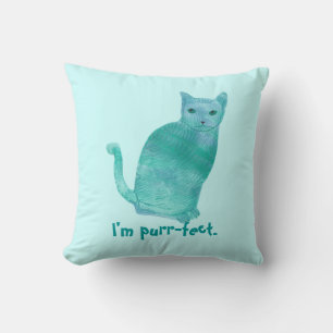 Purr-fect Blue Green Abstract Cat Pillows