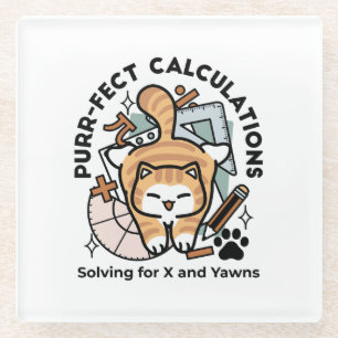 Purr-fect Calculations – Funny Math Cat Design Glass Coaster