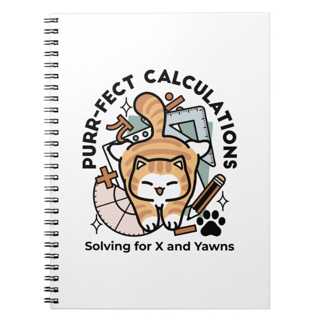 Purr-fect Calculations – Funny Math Cat Design Notebook (Front)