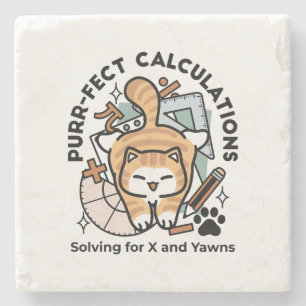 Purr-fect Calculations – Funny Math Cat Design Stone Coaster