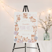 Purr-fect Cute Cats Floral 1er Anniversaire Bienve