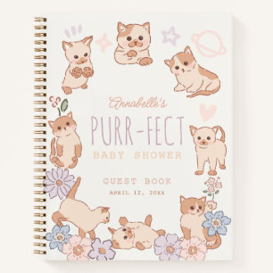 Purr-fect Cute Cats Floral Baby Shower Guest Book