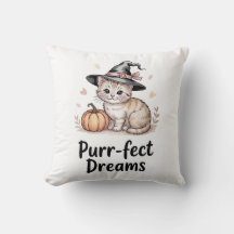 Purr-fect Dreams Cute Cat with Pumpkin Halloween