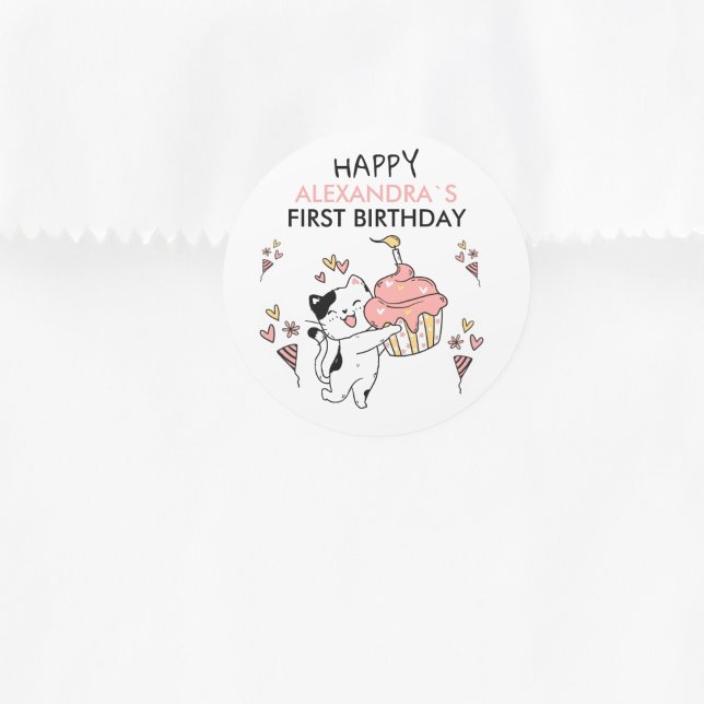 Purr-fect First Birthday Kitten Classic Round Sticker (Creator Uploaded)