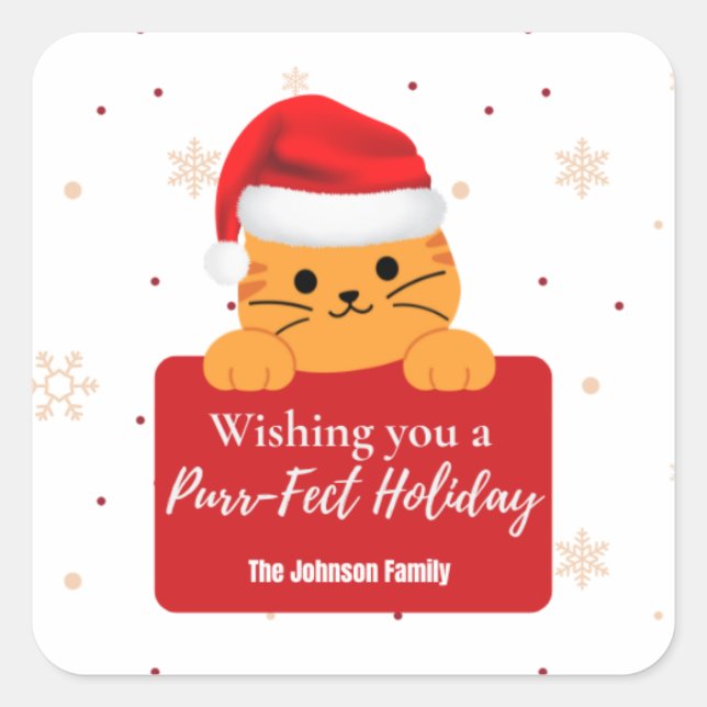 Purr‑fect Holiday Cat Christmas  Square Sticker (Front)