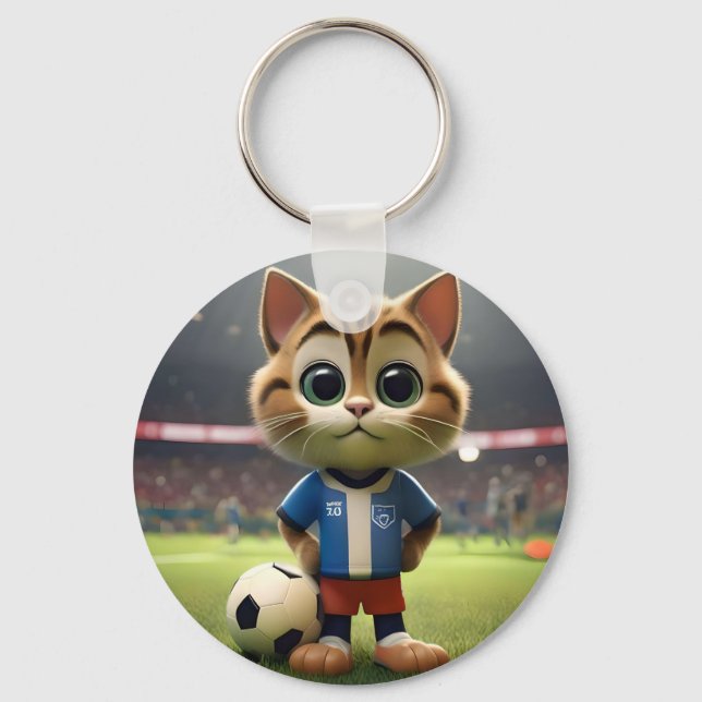 "Purr-fect Striker: The 3D Soccer Cat" Keychain (Front)