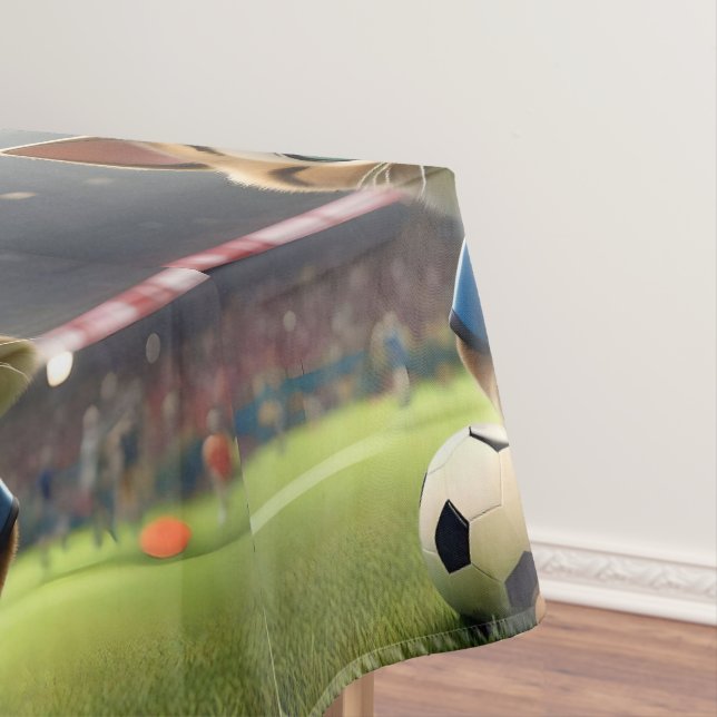 "Purr-fect Striker: The 3D Soccer Cat" Tablecloth (In Situ)