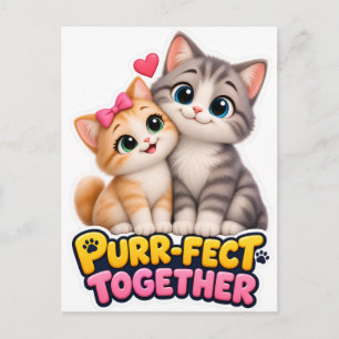 Purr-Fect Together Cute Cat Couple Love Funny Holiday Postcard