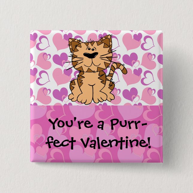 Purr-fect Valentine 2 Inch Square Button (Front)