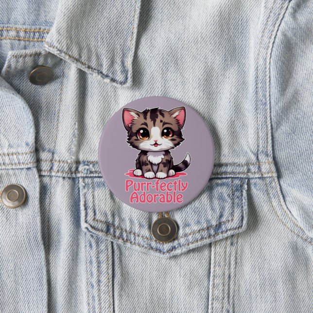 Purr-fectly Adorable Chibi Kawaii Kitten in Pink 3 Inch Round Button (In Situ)