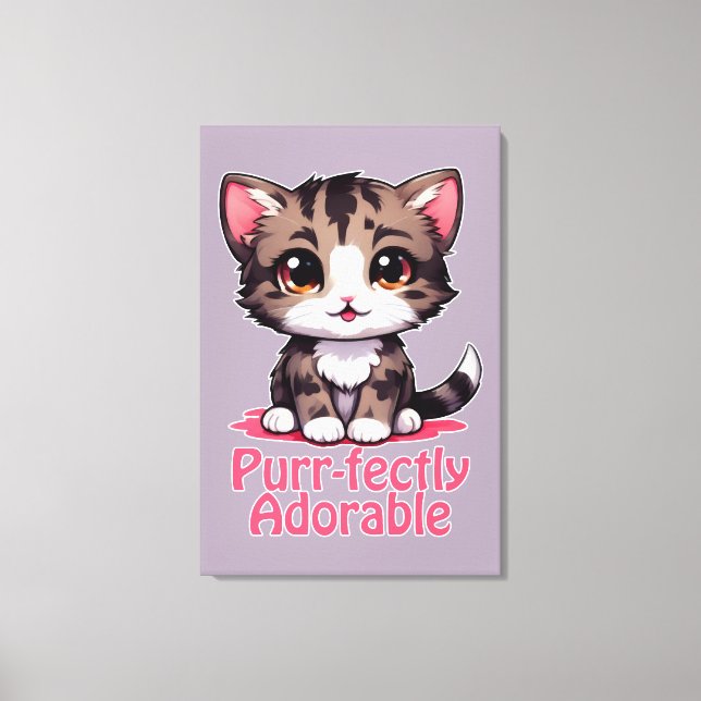 Purr-fectly Adorable Chibi Kawaii Kitten in Pink Canvas Print (Front)