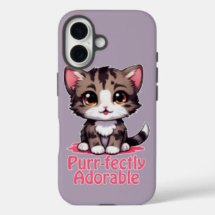 Purr-fectly Adorable Chibi Kawaii Kitten in Pink iPhone 16 Case
