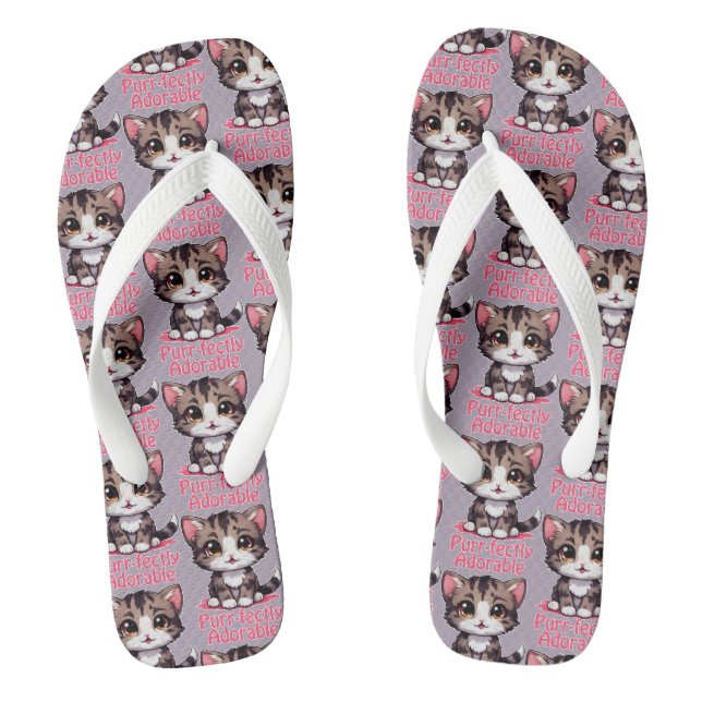 Purr-fectly Adorable Chibi Kawaii Kitten in Pink Flip Flops (Footbed)