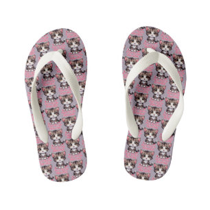 Purr-fectly Adorable Chibi Kawaii Kitten in Pink Kid's Flip Flops
