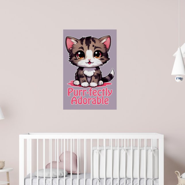 Purr-fectly Adorable Chibi Kawaii Kitten in Pink Poster (Nursery 2)